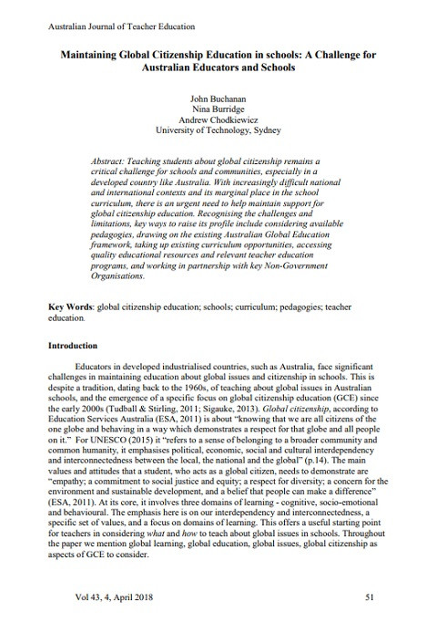 © John Buchanan, Nina Burridge, Andrew Chodkiewicz, Australian Journal of Teacher Education 2018